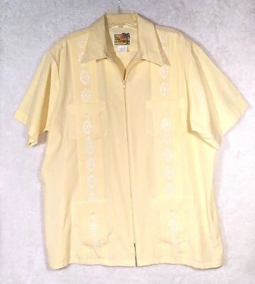 The Genuine Haband Guayabera Shirt Men Lg 4 Pocket Yellow Full Zip Short Sleeve - Image 1 of 4