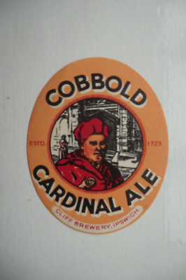 NEUWERTIG COBBOLD IPSWICH CARDINAL ALE BRAUEREI BIERFLASCHE ETIKETT