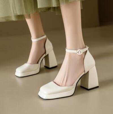 Women's Mary Jane Ankle Strap Platform 9cm High Heels Shoes Buckle