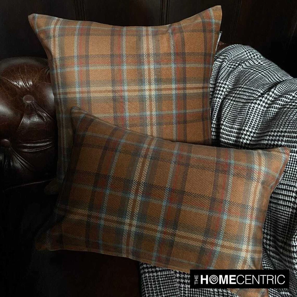 Winter Plaid Throw Pillow Cover Holiday Velvet Pillowcase - Plaidscape Orange - Image 3 of 4