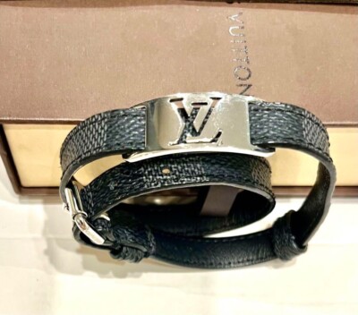 値下げ LOUIS VUITTON leather double strap LOUIS VUITTON Damier Graphite Leather Bracelet Sign It Double Wrap