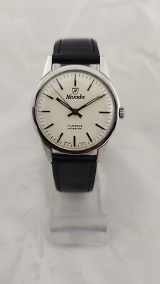 Vintage NIVADA 17 Jewels Incabloc Mens Wristwatch Swiss White Dial