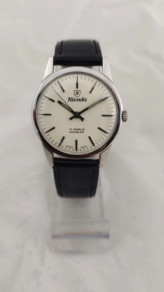 Reloj de pulsera vintage NIVADA 17 joyas Incabloc para hombre esfera blanca suiza 2333145 Foto 2 de 4