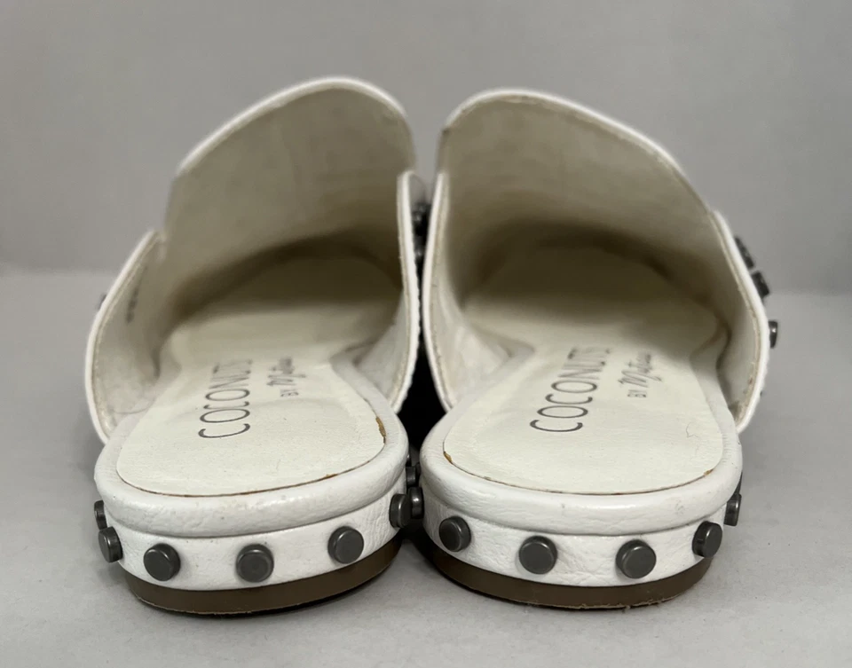 Coconuts By Matisse Shoes Size 9.5 Slides Silver Studded Slip On Flats White - Image 3 of 4