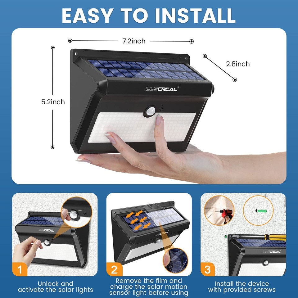 LUSCREAL Solar Outdoor Lights 142 LED 2600 Lumens Motion Sensor Outdoor