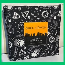 Skull Bones OUIJA BOARD Black QUEEN SHEET SET Mystic Eye Palm Reading halloween