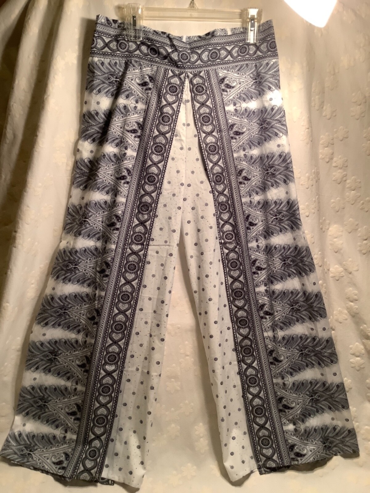 ALTRA Pantalone Palazzo L XL Bianco Nero Battiscopa Setoso Chiaro Nuovo! Solo spedizione nazionale USA