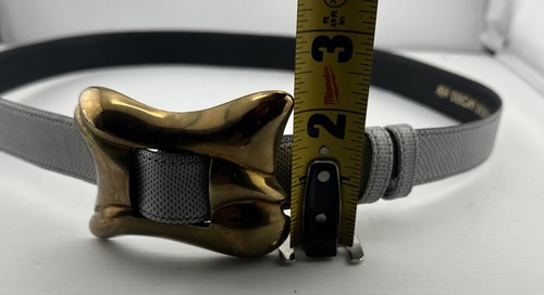 Jeff Deegan Vintage gray Lizard Leather Skinny Abstract Brass Buckle Belt Medium - Picture 7 of 9
