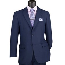 LUCCI Men's Navy Blue 2-Button Classic-Fit Poplin Polyester Suit - NEW