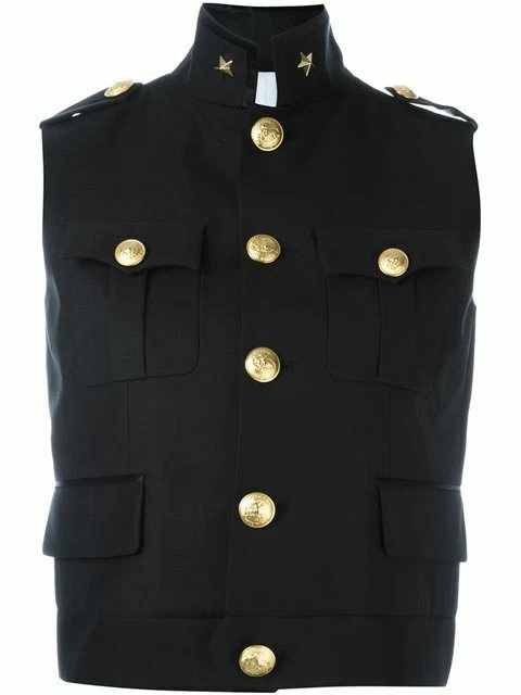 Dsquared2 Black Gold Sleeveless Wool Army Military Jacket Size 44