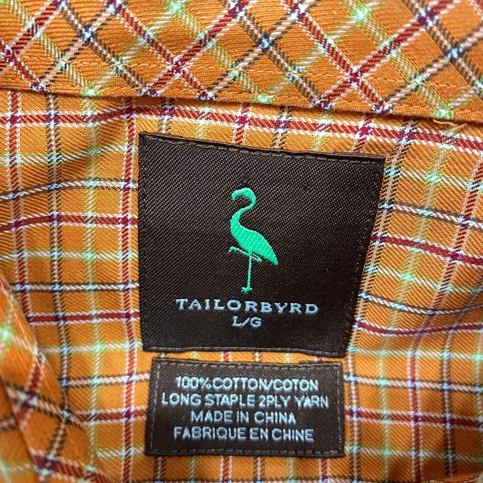 TAILORBYRD Button Down Collar Orange Plaid Woven Shirt Men's Size Large - Image 4 of 4