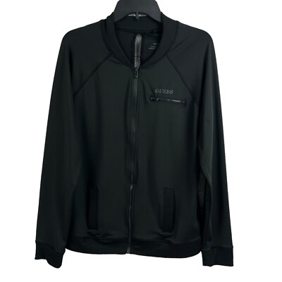Guess Womens Athletic Track Jacket Black Polyester Spandex