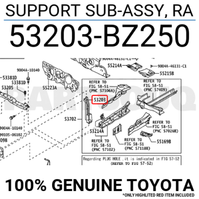 ベース TaYoka 53203BZ250 Genuine Toyota SUPPORT SUB-ASSY, RA 53203-BZ250