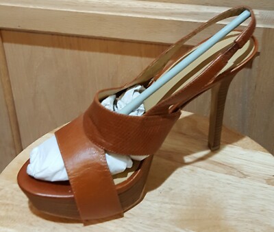 Nine West Fairgame Brown Strappy Leather Platform Heels,