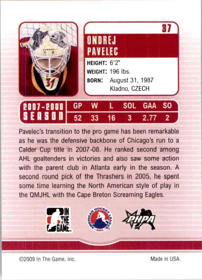 2008-09 In The Game Between The Pipes Ondrej Pavelec #37 - Image 2 of 2