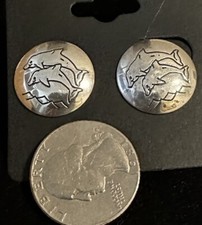 Detailed Embossed Sterling Silver Dolphin Dolphins Beachy Earrings Huggie