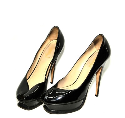 YVES SAINT LAURENT RIVE YSL GAUCHE TRIBUTE SCHWARZ LACK PUMP PEEPTOE HEELS 39,5