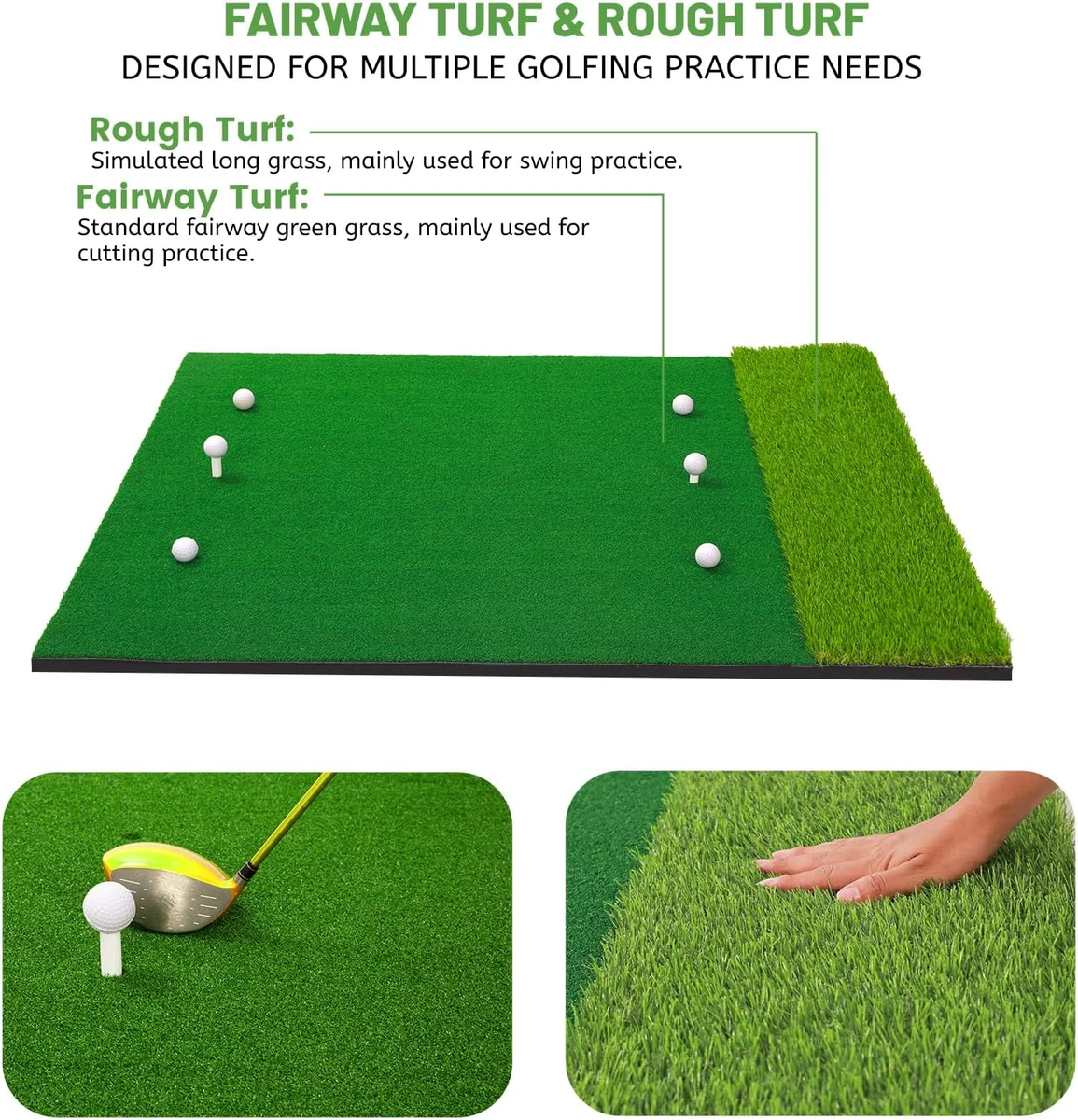 Tapis De Golf De Frappe TOSOZE 5x4ft - épais, Impact Premium, Vert, Avec Caoutchouc Et Gazon