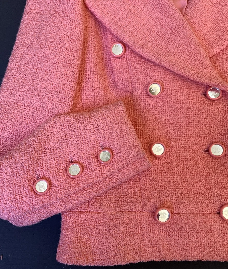 BLAZER GIACCA IN TWEED CHANEL 1995 ICONICA VINTAGE BARBIE ROSA 34 PEZZO DA COLLEZIONE!