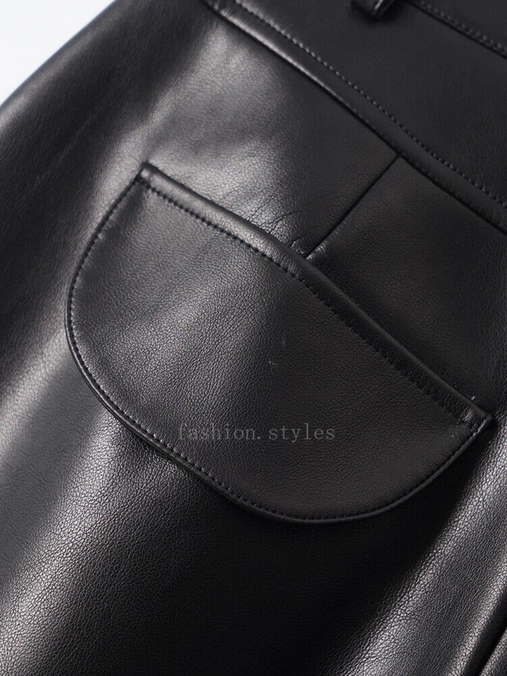 Genuine Leather Pants Women's Wide Leg Pants Winter Sheepskin Loose Slim Fit - Image 3 of 4