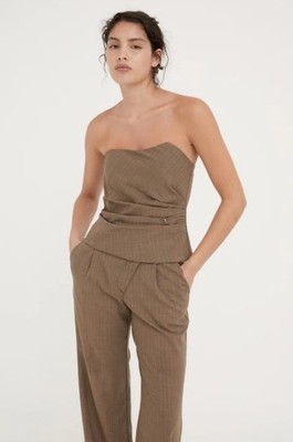Hyde & Stone Fredericke Strapless Bustier Top Wool Brown Pinstripe Size AU12 US6