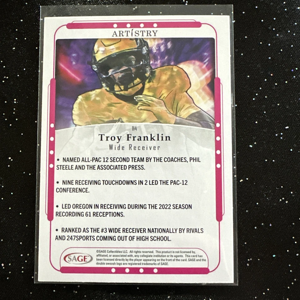 2023 Sage Artistry Troy Franklin #114 (RC) Cool Card. - Image 2 of 2