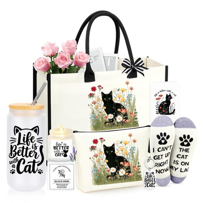 #ad Black Cat Lover Themed Gifts for Women Gifts for Cat Lovers Women Set of 7 $31.57