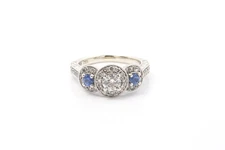 Zales Three Stone Diamond & Sapphire 10k 417 White Gold Ring