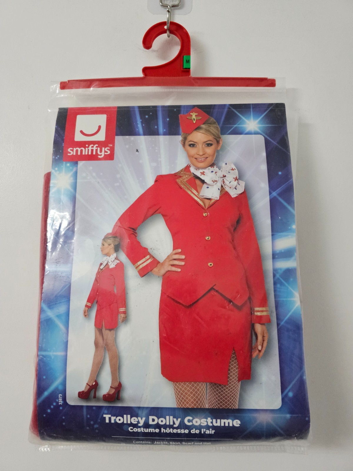 Smiffys Trolley Dolly Air Hostess Fancy Dress Costume Womens Medium Red