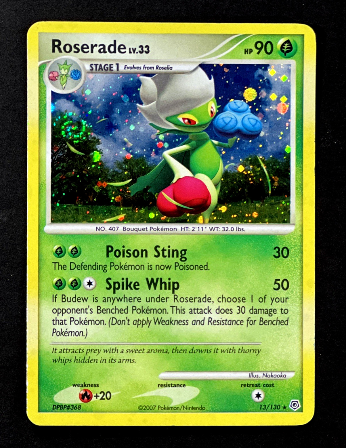2007 Pokemon ROSERADE Diamond & Pearl COSMOS HOLO Base Set Card 13/130 SWIRL EX