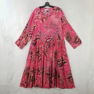 Masai Copenhagen Midi Dress XL Pink Abstract Mod Print Tiered Lagenlook Flowy