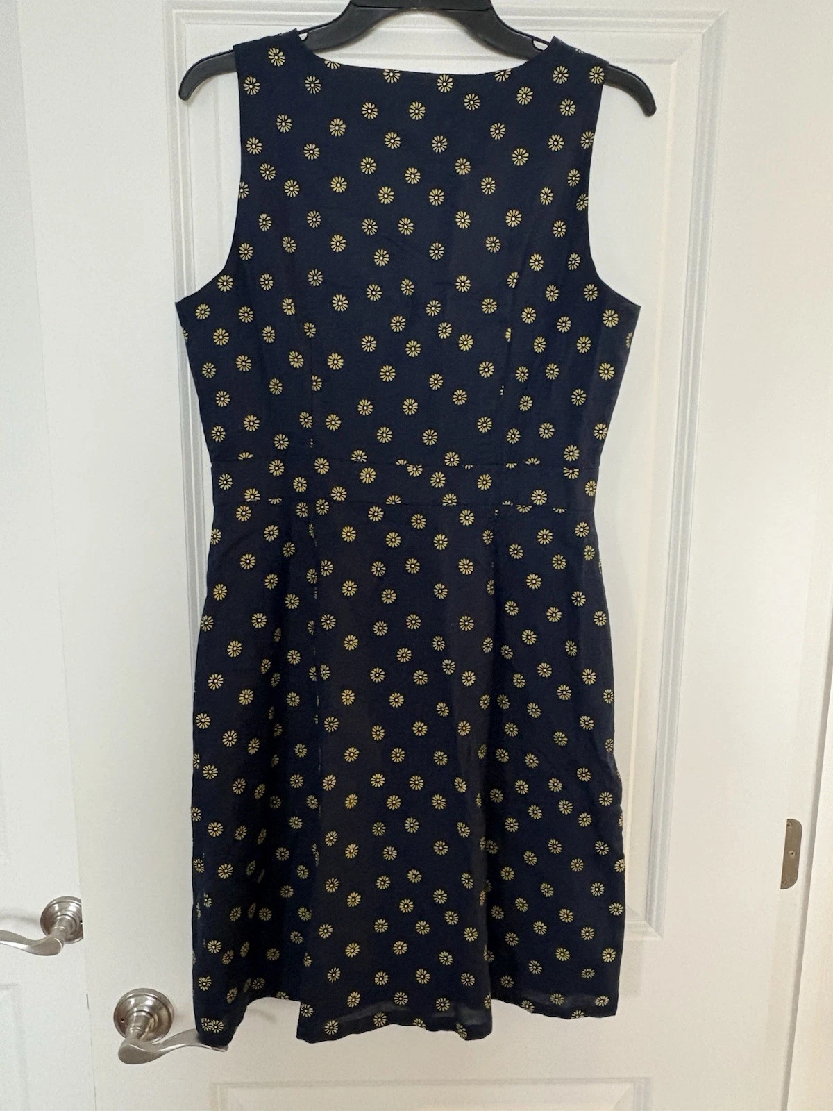 VETEMENTS Abito J Crew blu navy e giallo margherita scollo V senza maniche taglia 6 cotone lino estivo