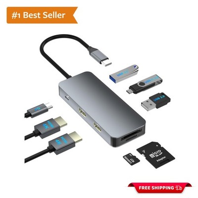 8-in-1 USB C Docking Station for Dual 4K Monitors - Compatible with Dell/HP/Mac