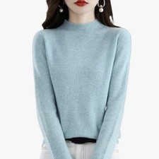 NWT Cashmere Crew Neck Long Sleeve Sky Blue Soft Pullover Sweater M Fits Small 