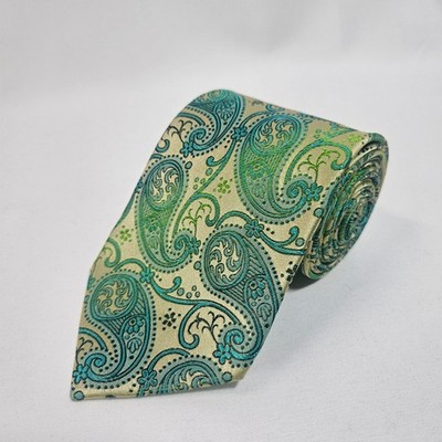 Paul Malone Palm Beach Silk Paisley Necktie Mens Gold Green Blue Formal