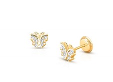 Curly Butterfly, CZ Baby/Children's Earrings - 14K Gold Plated/ 925 Silver