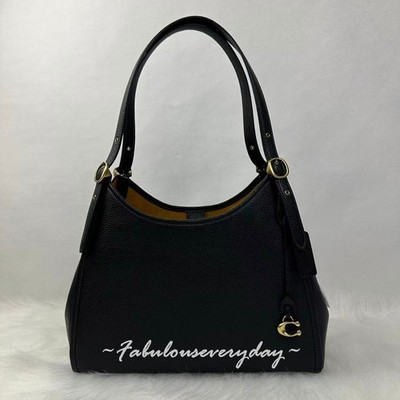 Coach Bella Medium Leather Shoulder Bag In Black /Brass New 