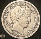 1907 Barber Silver Dime - High Detail Choice Circulated - JC 144