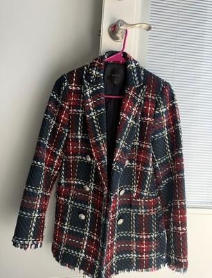 Mohito Plaid Double-Breasted Blazer Jacket Red Navy White Yellow Size 32