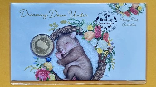 2021 Australia PNC Dreaming Down Under Wombat $1 Dollar Coin & Stamp
