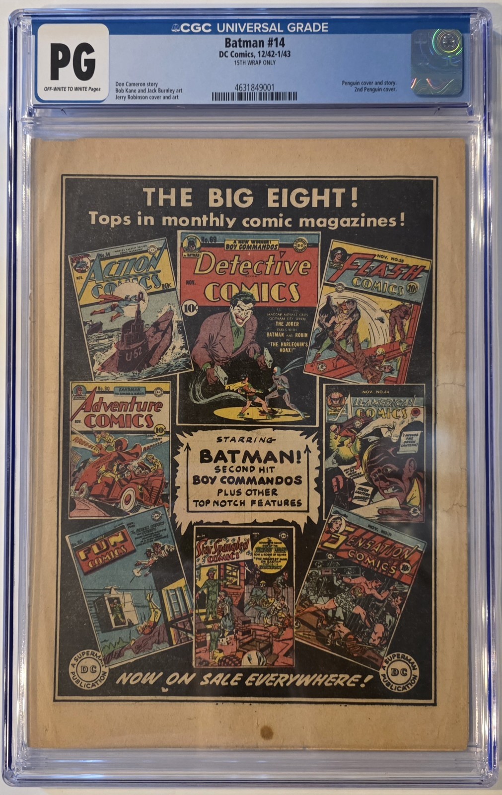 BATMAN #14 Dec 1942-Jan 1943 2nd PENGUIN Cover CGC PG 15th Wrap Only See Label
