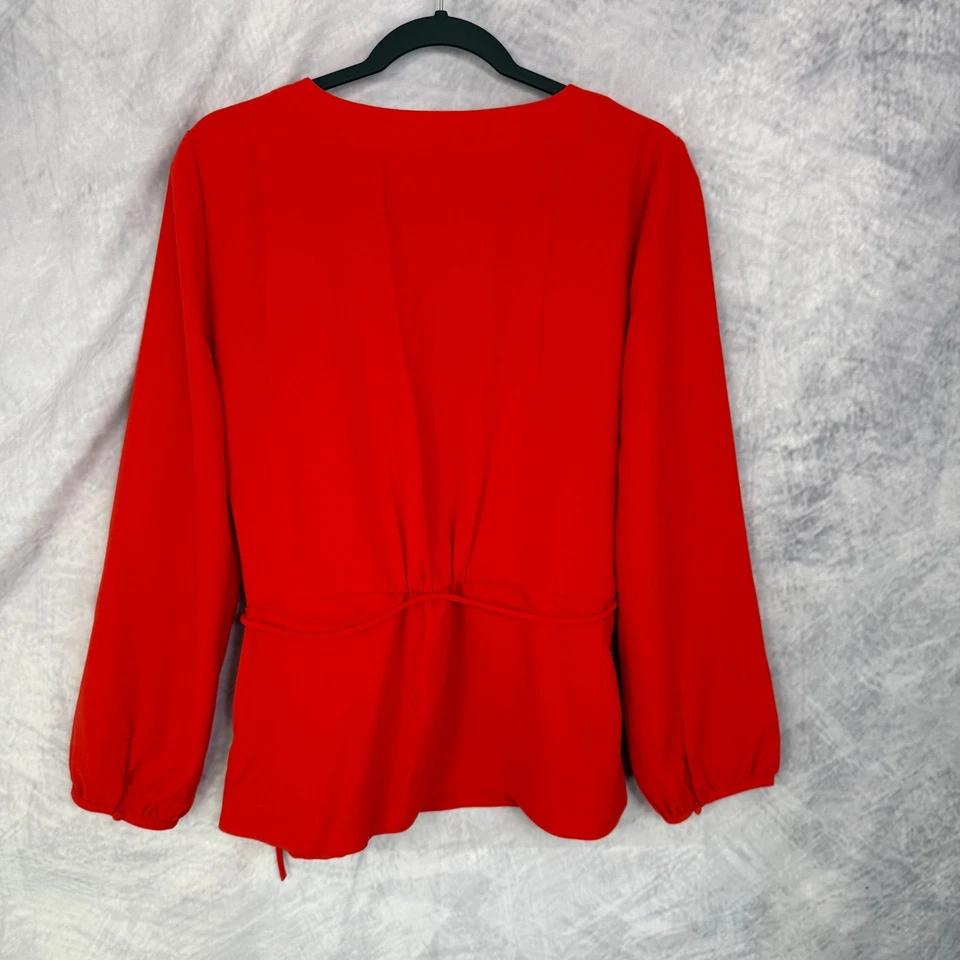 Top J Crew Rojo Imitación Envoltura Peplum Manga Larga Cinturón Talla 14T Alto Clásico Vacaciones Foto 2 de 4
