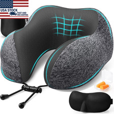 Memory Foam Travel Neck Pillow Set with Eye Mask Earplugs Storage Bag