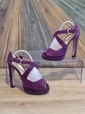Prada Purple Suede Platform Heels Mary Jane Peep Toe Size 36.5 US 6.5 Italy