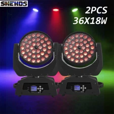 SHEHDS 2Pcs LED 36x18W Wash Zoom Moving Head Light RGBWA+UV 6in1 Button Version
