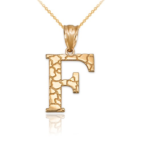 Yellow Gold Nugget Letter Initial Pendant Necklace - Picture 28 of 75