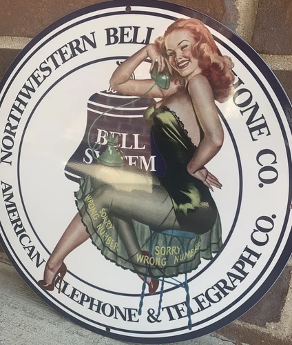 Vintage Style Bell Systems Telephone Company Girl Steel Metal Top Quality Sign