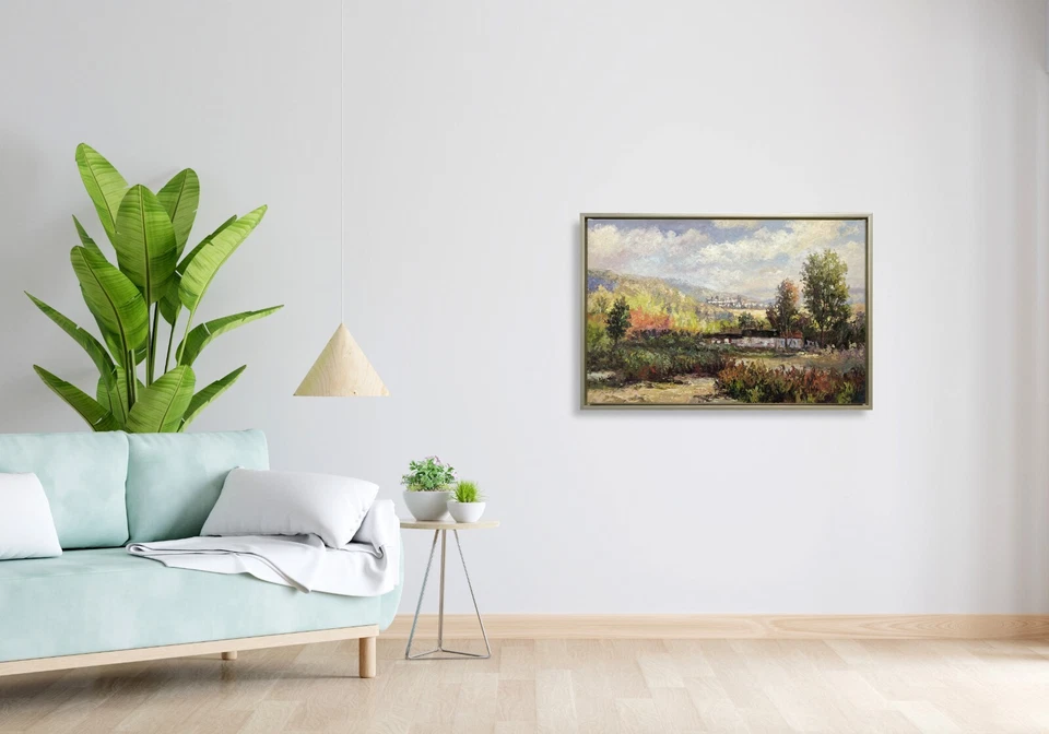 Hungryartist - Pintura original de vista al campo sobre lienzo enmarcado 24x36 Foto 3 de 4