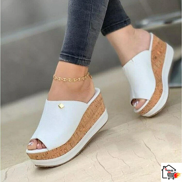 Zapatillas De Cuña Sandalias De Punta Abierta Chancla Plataforma Verano | eBay