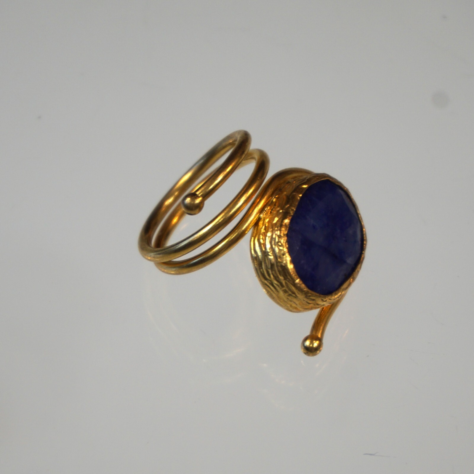 Statement Ring Open Loop Wrap With Blue Stone Inl… - image 3